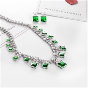 ( green)brief zircon necklace earrings set bride married banquet