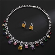 ( Colorgold )brief zircon necklace earrings set bride married banquet