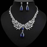 (blue zircon )occidental style retro ethnic style angel wings zircon pendant necklace high luxurious earrings set