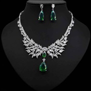 (green zircon )occidental style retro ethnic style angel wings zircon pendant necklace high luxurious earrings set