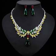 (color zircon )occidental style retro ethnic style angel wings zircon pendant necklace high luxurious earrings set