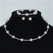 (XL 2142  Silver) multilayer Rhinestone Collar zircon ear stud two set bride clavicle chain necklace