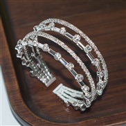 (SL 1219  Silver) row bronze tube Rhinestone fully-jewelled opening bangle lady claw chain bracelet