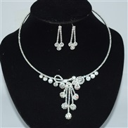 (XL 2173  Silver)occidental style bride leaves flowers silver color necklace earrings two Rhinestone claw chain set