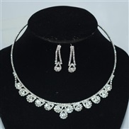 (XL 2179  Silver)occidental style bride leaves flowers silver color necklace earrings two Rhinestone claw chain set