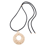 ( Gold)occidental style retro pattern Round Metal pendant necklace leather chain