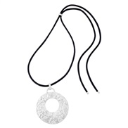 ( Silver)occidental style retro pattern Round Metal pendant necklace leather chain
