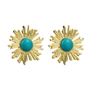 ( blue)occidental style exaggerating sun flower silver earrings retro high embed turquoise resin Earring