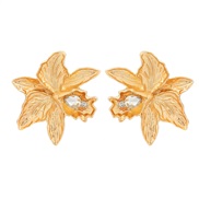 ( Gold)spring occidental style earrings Alloy flowers ear stud lady Metal flowersearrings
