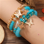 ( light blue KCgold (WB316))occidental style fashion Bohemia lovely pendant multilayer beads bracelet women