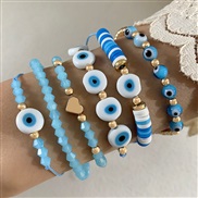 (25954 blue) Bohemia personality eyes bracelet set  beads eyes multilayer bracelet