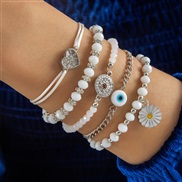 (26143 white) Bohemia personality eyes bracelet set  beads eyes multilayer bracelet