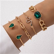 (24614 gold) fashion samll diamond imitate gem bracelet set  personality snake love bracelet set woman