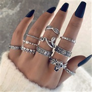 (22858 silvery)occidental style punk black butterfly skull hollow ring more personality trend set