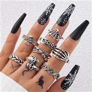 (22888 silver)occidental style punk black butterfly skull hollow ring more personality trend set