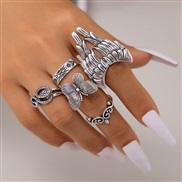 (23652 silver)occidental style punk black butterfly skull hollow ring more personality trend set