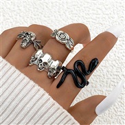 (255 2 silver)occidental style punk black butterfly skull hollow ring more personality trend set