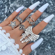 (254 1 silver)occidental style punk black butterfly skull hollow ring more personality trend set