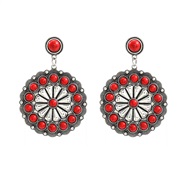 ( red) occidental style earrings woman Alloy imitate turquoise flowers earring Bohemia ethnic styleearrings