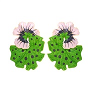 ( green)occidental style wind enamel leaves flowers earrings exaggerating flowers Leaf ear stud Earring woman