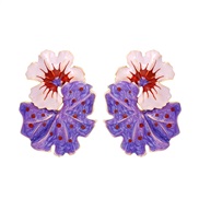 (purple)occidental style wind enamel leaves flowers earrings exaggerating flowers Leaf ear stud Earring woman
