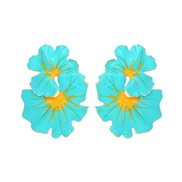 ( Lake Blue )occidental style wind enamel leaves flowers earrings exaggerating flowers Leaf ear stud Earring woman