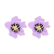 (purple)occidental style spring flowers earrings personality exaggerating high Alloy diamond enamel flowers earring wom
