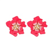 ( rose Red)occidental style spring flowers earrings personality exaggerating high Alloy diamond enamel flowers earring 