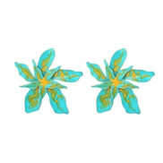 ( Lake Blue )occidental style spring exaggerating Alloy enamel flowers earrings personality super flowers earring