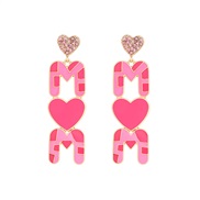 ( Pink)occidental style enamel patternmom love Word earrings Alloy diamond heart-shaped earring Earring