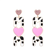 (black and white)occidental style enamel patternmom love Word earrings Alloy diamond heart-shaped earring Earring