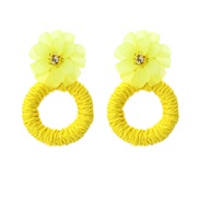 ( yellow)I wind handmade weave resin flowers earrings occidental style circle circle flowers earring Earring woman