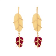 (Rice white )brief wind Earring Alloy embed resin Leaf pendant earrings occidental style personality Acrylic leaves ear