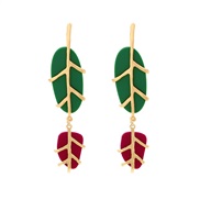 ( green)brief wind Earring Alloy embed resin Leaf pendant earrings occidental style personality Acrylic leaves earring