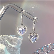 (EZ111 white)s silver Korean style fashion color love zircon earrings temperament fully-jewelled Peach heart ear stud