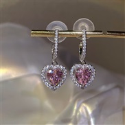 (EZ111 Pink)s silver Korean style fashion color love zircon earrings temperament fully-jewelled Peach heart ear stud