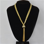 ( Gold)occidental style wind exaggerating Metal pellet pendant chain tassel long necklace samll clavicle chain woman tr