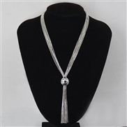 ( Silver)occidental style wind exaggerating Metal pellet pendant chain tassel long necklace samll clavicle chain woman 