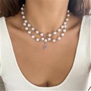 ( 1  White k 6338)occidental style wind pendant necklace temperament beads imitate Pearl Metal chain
