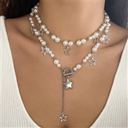 ( 5  White k 4891)occidental style wind pendant necklace temperament beads imitate Pearl Metal chain