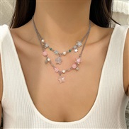 ( 6  White k 4927)occidental style wind pendant necklace temperament beads imitate Pearl Metal chain