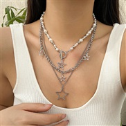 ( 9  White k 49 1)occidental style wind pendant necklace temperament beads imitate Pearl Metal chain