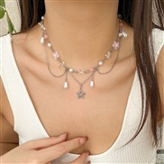 (12  White k 635 )occidental style wind pendant necklace temperament beads imitate Pearl Metal chain