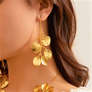( gold  3179)occidental style textured Metal wind leaves tassel necklace fashion retro Collarecklace