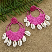 ( rose Red) earrings  occidental style fashion exaggerating handmade weave multilayer Shells tassel Earring