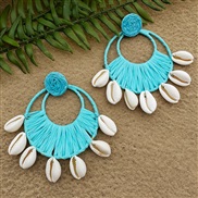 ( Lake Blue ) earrings  occidental style fashion exaggerating handmade weave multilayer Shells tassel Earring
