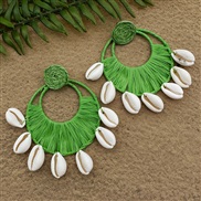 ( green) earrings  occidental style fashion exaggerating handmade weave multilayer Shells tassel Earring