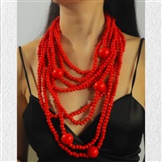 ( red)occidental style exaggerating personality atmospheric Round multilayer pendant clavicle chain fashion all-Purpose