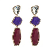 (purple)occidental style retro exaggerating Alloy resin glass diamond earrings woman long style multilayer Irregular te