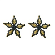( black)occidental style retro palace wind Five-pointed star silver earrings temperament high medium gold diamond Pearl